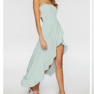 NWT Forever 21 Mint Ruffled High Low Strapless Smock Dress Maxi Asymmetrical